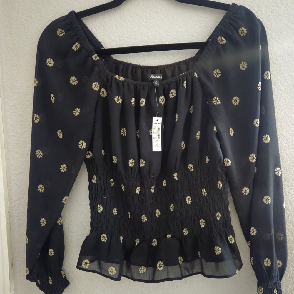 Madewell NWT size Medium black floral sheer blouse